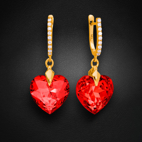 Серебряные серьги "Iemīlējusies Sirds III (Light Siam)" с кристаллами Swarovski™